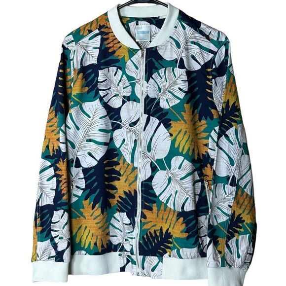 Womens Tropical Leaf Print lightweight Spring Casual Bomber Jacket‎ Large - Picture 1 of 7